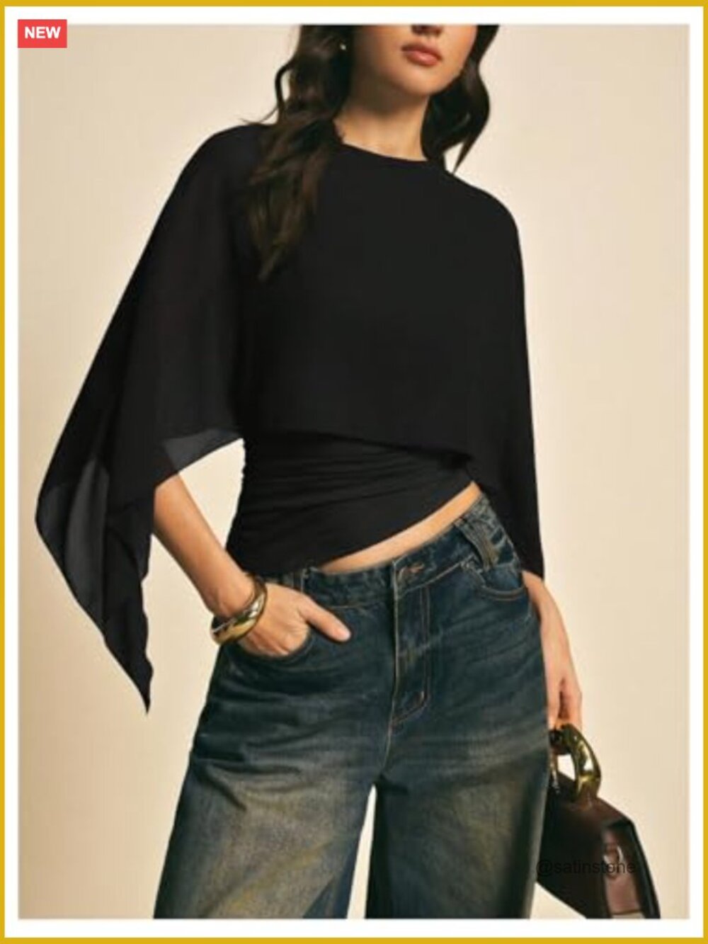 Asymmetrical Crop Top Chiffon Mesh Sheer Blouse - Picture 4 of 5